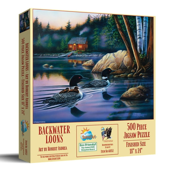 SUNSOUT INC - Backwater Loons - 500 pc Jigsaw Puzzle by Artist: Robert Andrea - Finished Size 18" x 24" - MPN# 60852