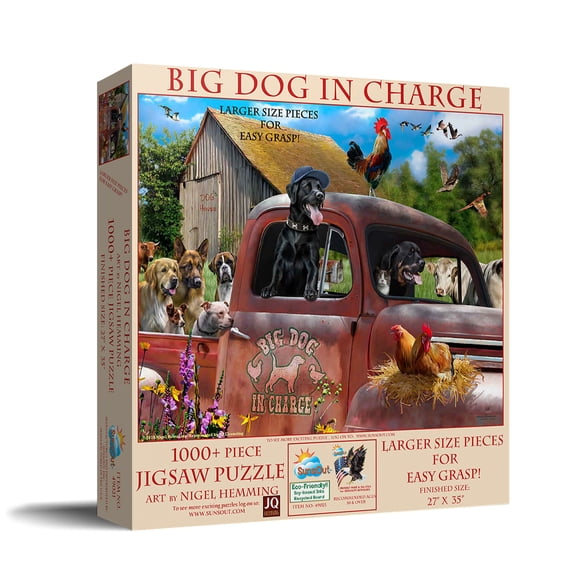 SUNSOUT INC - Big Dog in Charge - 1000 pc Large Pieces Jigsaw Puzzle by Artist: Nigel Hemming - Finished Size 27" x 35" - MPN# 49021