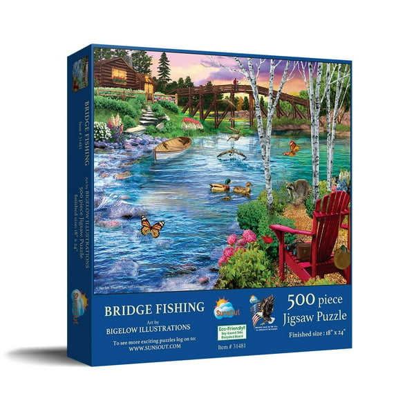 SUNSOUT INC - Bridge Fishing - 500 pc Jigsaw Puzzle by Artist: Bigelow Illustrations - Finished Size 18" x 24" - MPN# 31481