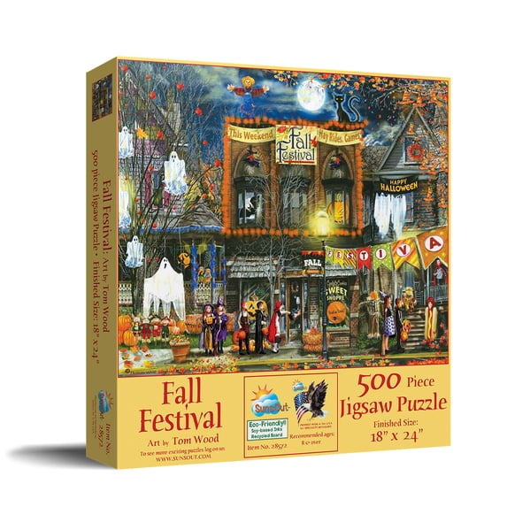 SUNSOUT INC - Fall Festival - 500 pc Jigsaw Puzzle by Artist: Tom Wood - Finished Size 18" x 24" Halloween - MPN# 28572