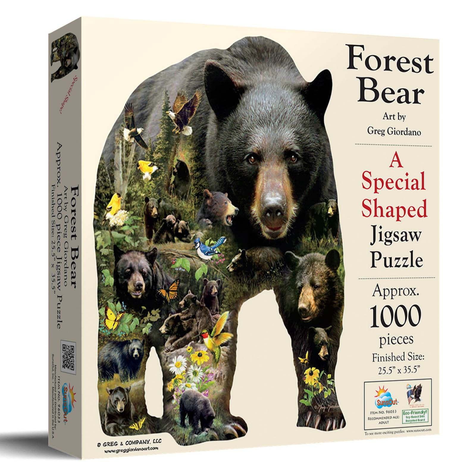 SUNSOUT INC - Forest Bear - 1000 pc Special Shape Jigsaw Puzzle by Artist: Giordano Studios - Finished Size 25.5" x 35.5" - MPN# 96033