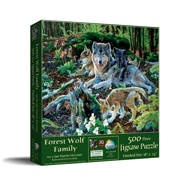 SUNSOUT INC - Forest Wolf Family - 500 pc Jigsaw Puzzle by Artist: Jan Martin McGuire - Finished Size 18" x 24" - MPN# 60506