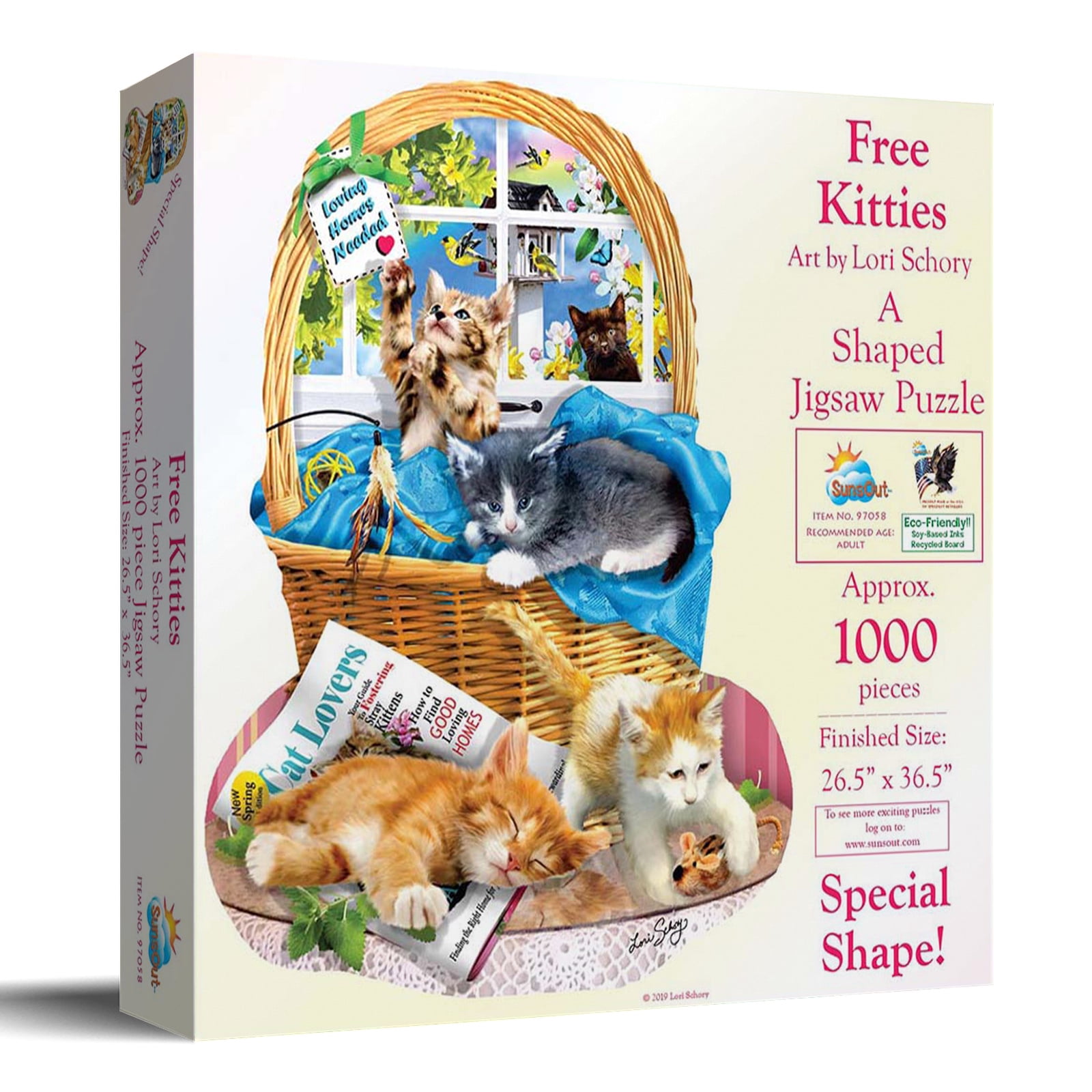 SUNSOUT INC - Free Kitties - 1000 pc Special Shape Jigsaw Puzzle by Artist: Lori Schory - Finished Size 26.5" x 36.5" - MPN# 97058