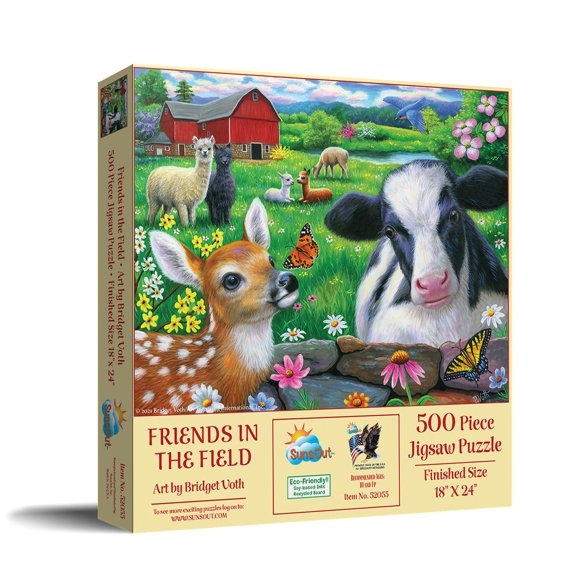 SUNSOUT INC - Friends in the Field - 500 pc Jigsaw Puzzle by Artist: Bridget Voth - Finished Size 18" x 24" - MPN# 52055
