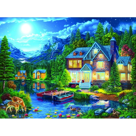 SUNSOUT INC - House Near the Lake - 1000 pc Jigsaw Puzzle by Artist: Image World - Finished Size 20" x 27" - MPN# 42908