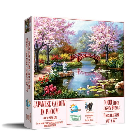 SUNSOUT INC - Japanese Garden in Bloom - 1000 pc Jigsaw Puzzle by Artist: Sung Kim - Finished Size 20" x 27" - MPN# 36632