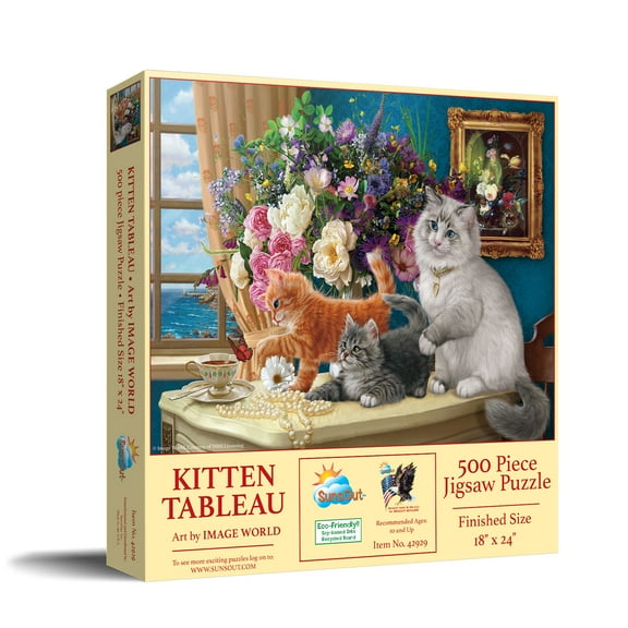 SUNSOUT INC - Kitten Tableau - 500 pc Jigsaw Puzzle by Artist: Image World - Finished Size 18" x 24" - MPN# 42929