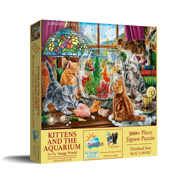SUNSOUT INC - Kittens and the Aquarium - 500 pc Large Pieces Jigsaw Puzzle by Artist: Image World - Finished Size 19.25" x 26.625" - MPN# 42973