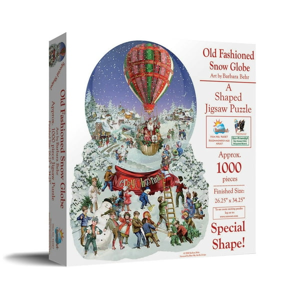 SUNSOUT INC - Old Fashioned Snow Globe - 1000 pc Special Shape Jigsaw Puzzle by Artist: Barbara Behr - Finished Size 26.25" x 34.25" Christmas - MPN# 96087