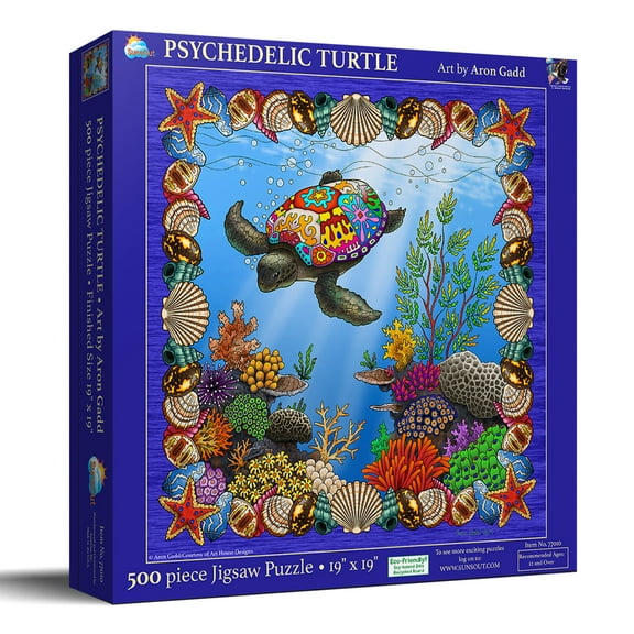 SUNSOUT INC - Psychedelic Turtle - 500 pc Jigsaw Puzzle by Artist: Aron Gadd - MPN# 77010