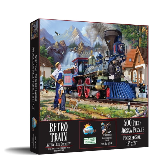 SUNSOUT INC - Retro Train - 500 pc Jigsaw Puzzle by Artist: Oleg Gavrilov - Finished Size 18" x 24" - MPN# 61940