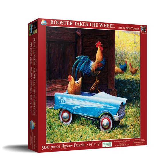 SUNSOUT INC - Rooster Takes the Wheel - 500 piece Jigsaw Puzzle for Adults by Artist: New Young - Finished Size 18" x 24" - MPN# 81010