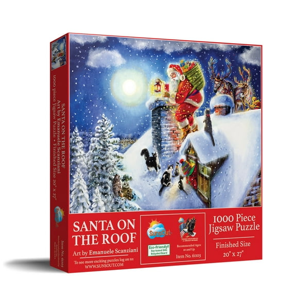 SUNSOUT INC - Santa on the Roof - 1000 pc Jigsaw Puzzle by Artist: Emanuele Scanziani - MPN# 61103