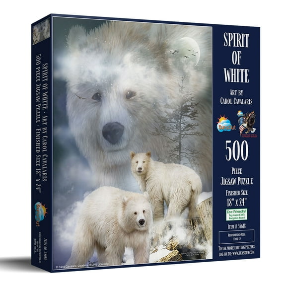 SUNSOUT INC - Spirit of White Bears - 500 pc Jigsaw Puzzle by Artist: Carol Cavalaris - Finished Size 18" x 24" - MPN# 55618