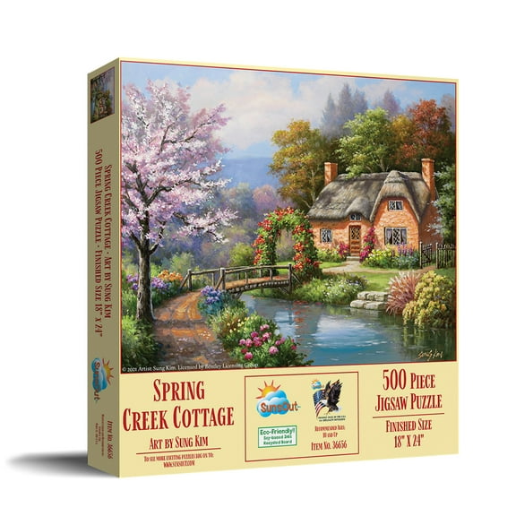 SUNSOUT INC - Spring Creek Cottage - 500 pc Jigsaw Puzzle by Artist: Sung Kim - Finished Size 18" x 24" - MPN# 36656