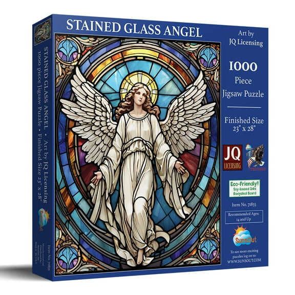 SUNSOUT INC - Stained Glass Angel - 1000 pc Jigsaw Puzzle by Artist: JQ Licensing - Finished Size 20" x 27" - MPN# 71855