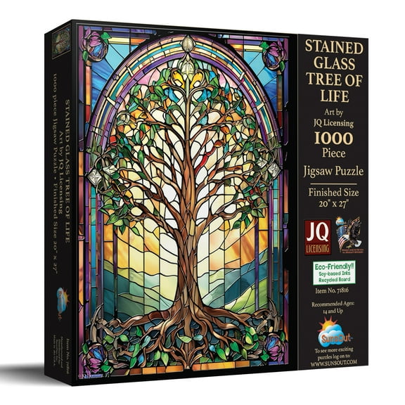 SUNSOUT INC - Stained Glass Tree of Life - 1000 pc Jigsaw Puzzle by Artist: JQ Licensing - Finished Size 20" x 27" - MPN# 71816