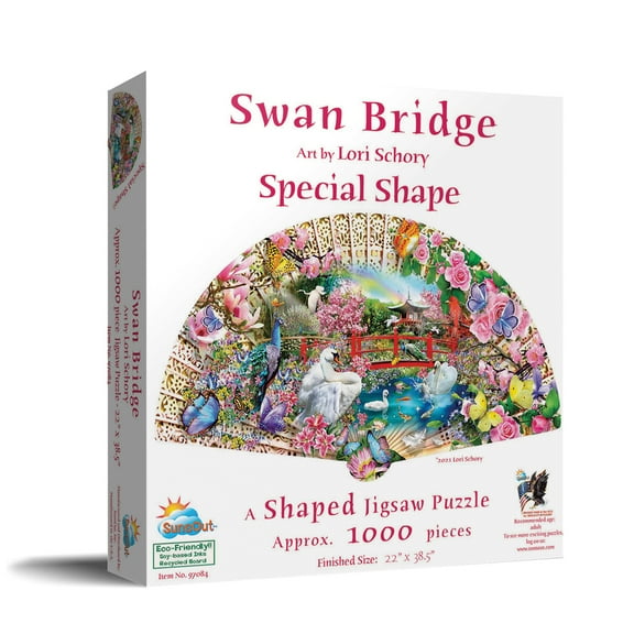 SUNSOUT INC - Swan Bridge - 1000 pc Special Shape Jigsaw Puzzle by Artist: Lori Schory - Finished Size 22" x 38.5" - MPN# 97084