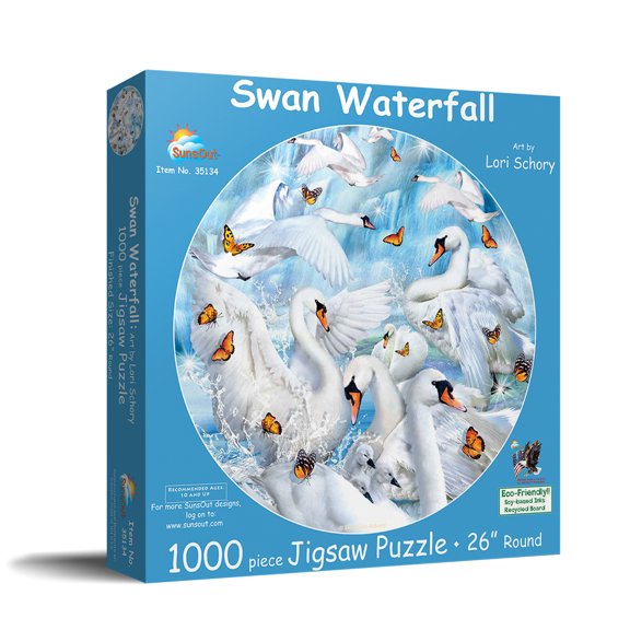 SUNSOUT INC - Swan Waterfall - 1000 pc Round Jigsaw Puzzle by Artist: Lori Schory - Finished Size 26" rd - MPN# 35134