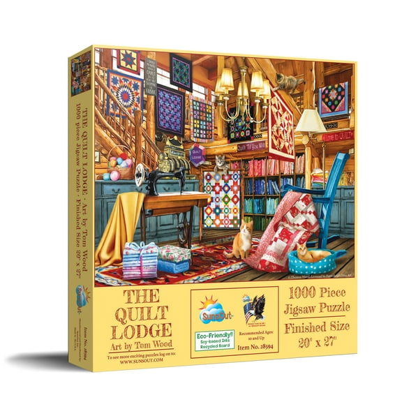 SUNSOUT INC - The Quilt Lodge - 1000 pc Jigsaw Puzzle by Artist: Tom Wood - Finished Size 20" x 27" - MPN# 28594
