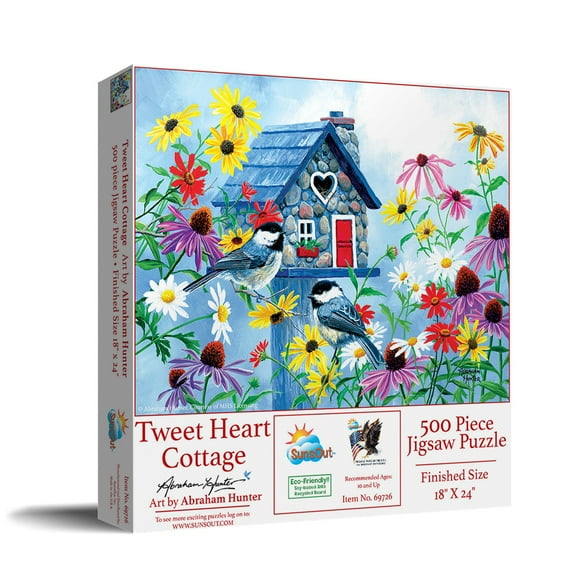 SUNSOUT INC - Tweet hearts Cottage - 500 pc Jigsaw Puzzle by Artist: Abraham Hunter - Finished Size 18" x 24" - MPN# 69726