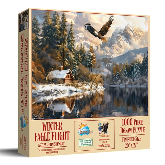 SUNSOUT INC - Winter Eagle Flight - 1000 pc Jigsaw Puzzle by Artist: John Stewart - Finished Size 20" x 27" - MPN# 77129