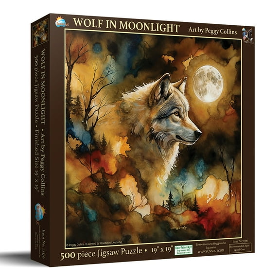 SUNSOUT INC - Wolf in Moonlight 500 piece Jigsaw Puzzle for Adults by Artist: Peggy Collins - Finished Size 19" x 19" - MPN# 71376