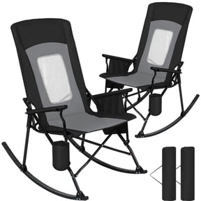 SUNSPIRE 2-Pack Folding Rocking Camping Chairs, Oversized Outdoor Rocker with High Back, Hard Armrests, Carry Bag, 400 lb Capacity Black Gray