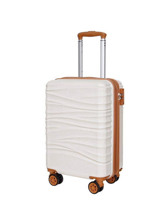 22'' Carry On Luggage Airline Approved Hardside Suitcase with Double Spinner Wheels Expandable Carry-on Luggage for More Space Lightweight Scratch-Resistant Travel Bag YKK Zipper White