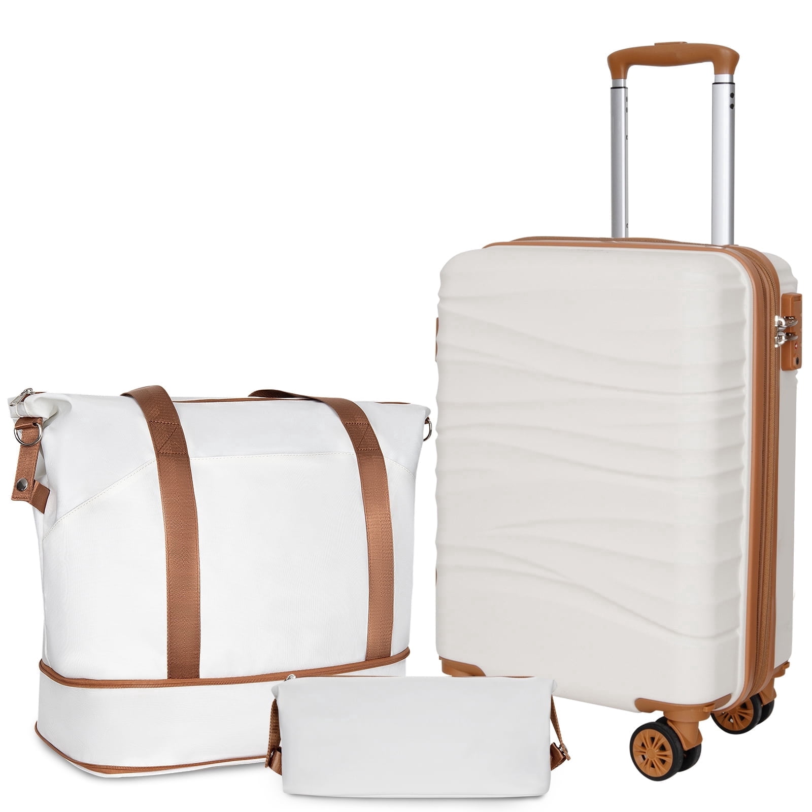 SUNSPIRE 22'' Carry-On Luggage Set – Expandable Hardside 3PCS Suitcase with Duffel Bags, Dual Spinner Wheels, TSA Lock, Airline Approved, White