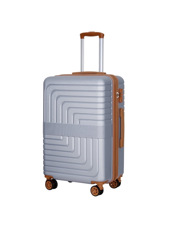 26 Inch Checked Luggage Durable Hardshell Suitcase TSA Lock YKK Zipper PC+ABS Hardside Spinner Wheels Rolling Lightweight Traveling Silver