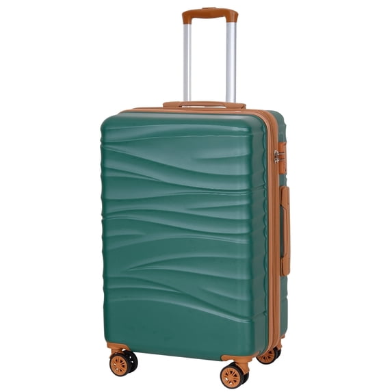 SUNSPIRE 26 Inch Checked Luggage Hardshell Medium Suitcase with Double Spinner Wheels, Scratch-Resistant Hardside Luggage with YKK Zipper Green