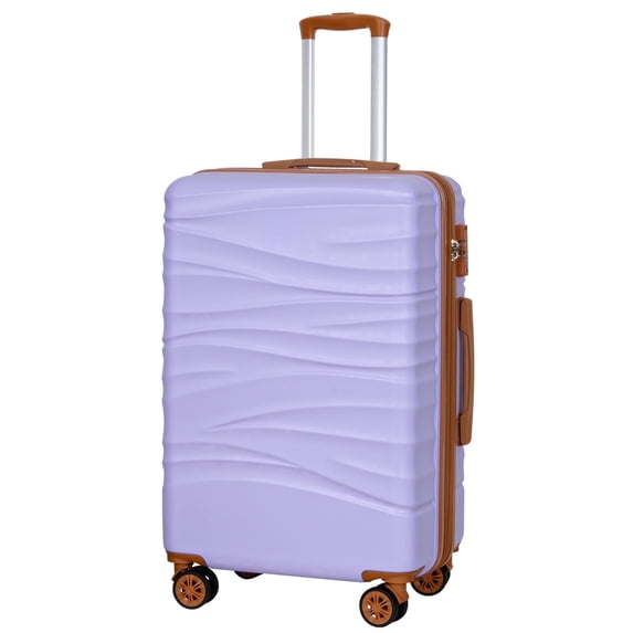 SUNSPIRE 26 Inch Checked Luggage Hardshell Medium Suitcase with Double Spinner Wheels, Scratch-Resistant Hardside Luggage with YKK Zipper Purple