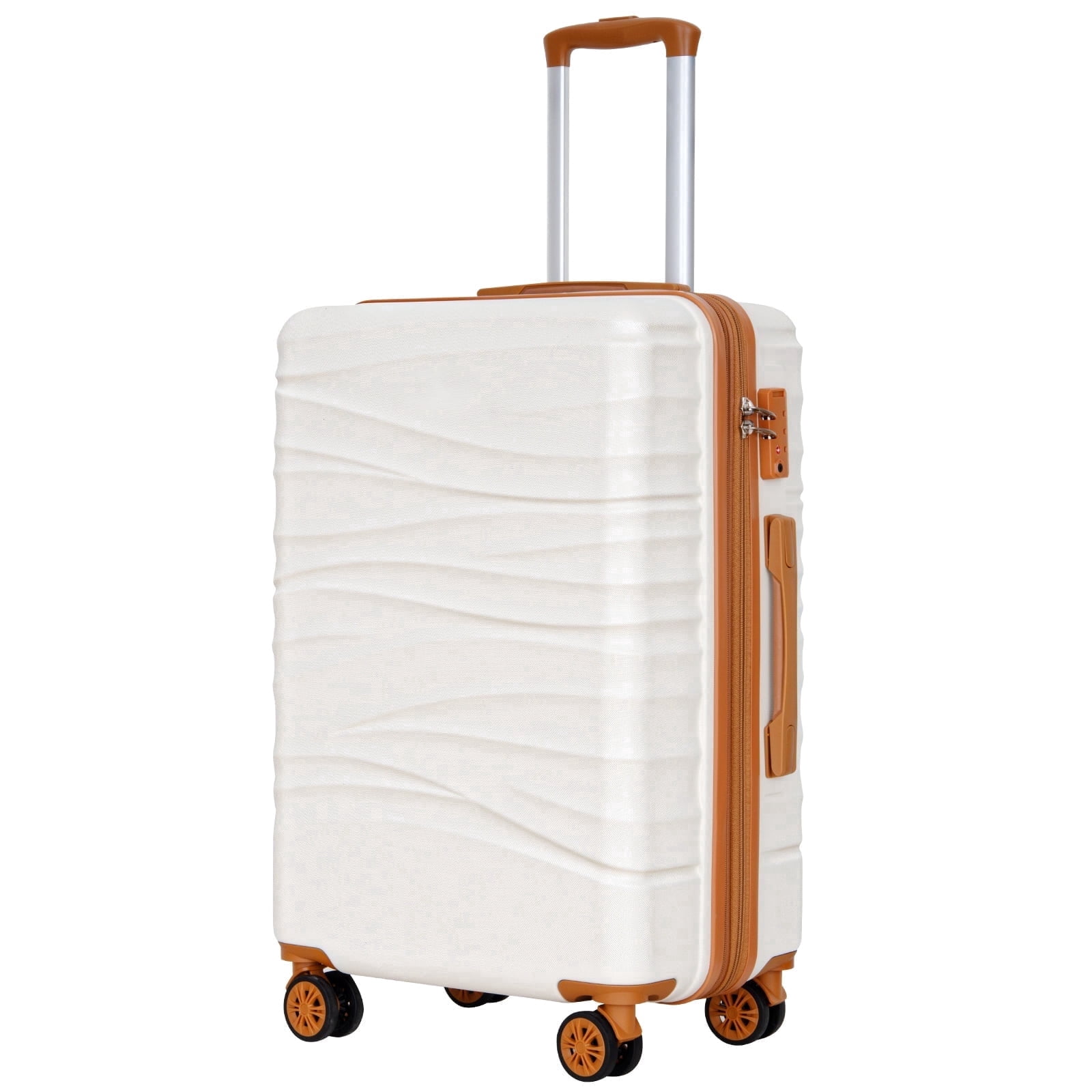 SUNSPIRE 26 Inch Checked Luggage - Hardshell Medium Suitcase with Double Spinner Wheels, Scratch-Resistant Hardside Luggage with YKK Zipper, White
