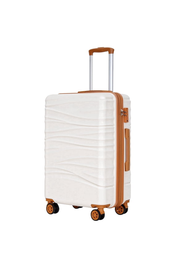26 Inch Checked Luggage - Hardshell Medium Suitcase with Double Spinner Wheels, Scratch-Resistant Hardside Luggage with YKK Zipper, White