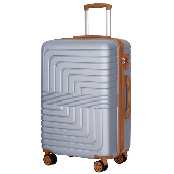 SUNSPIRE 28 In Checked Luggage Hardside Suitcase PC ABS Spinner Wheel TSA Lock YKK Zipper Hardshell Rolling Durable Lightweight Business Travel Silver