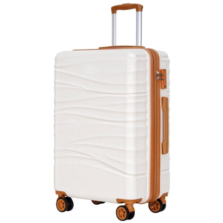 SUNSPIRE 28 Inch Checked Luggage - Hardshell Large Suitcase with Double Spinner Wheels, Scratch-Resistant Hardside Luggage with YKK Zipper, White