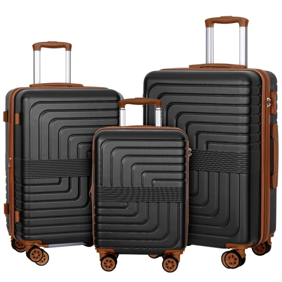 SUNSPIRE 3 Pieces Carry On Checked Luggage Set 20 24 28 Inch Hardside PC ABS Suitcase Spinner Wheels TSA Lock YKK Zipper Lightweight Travel Black