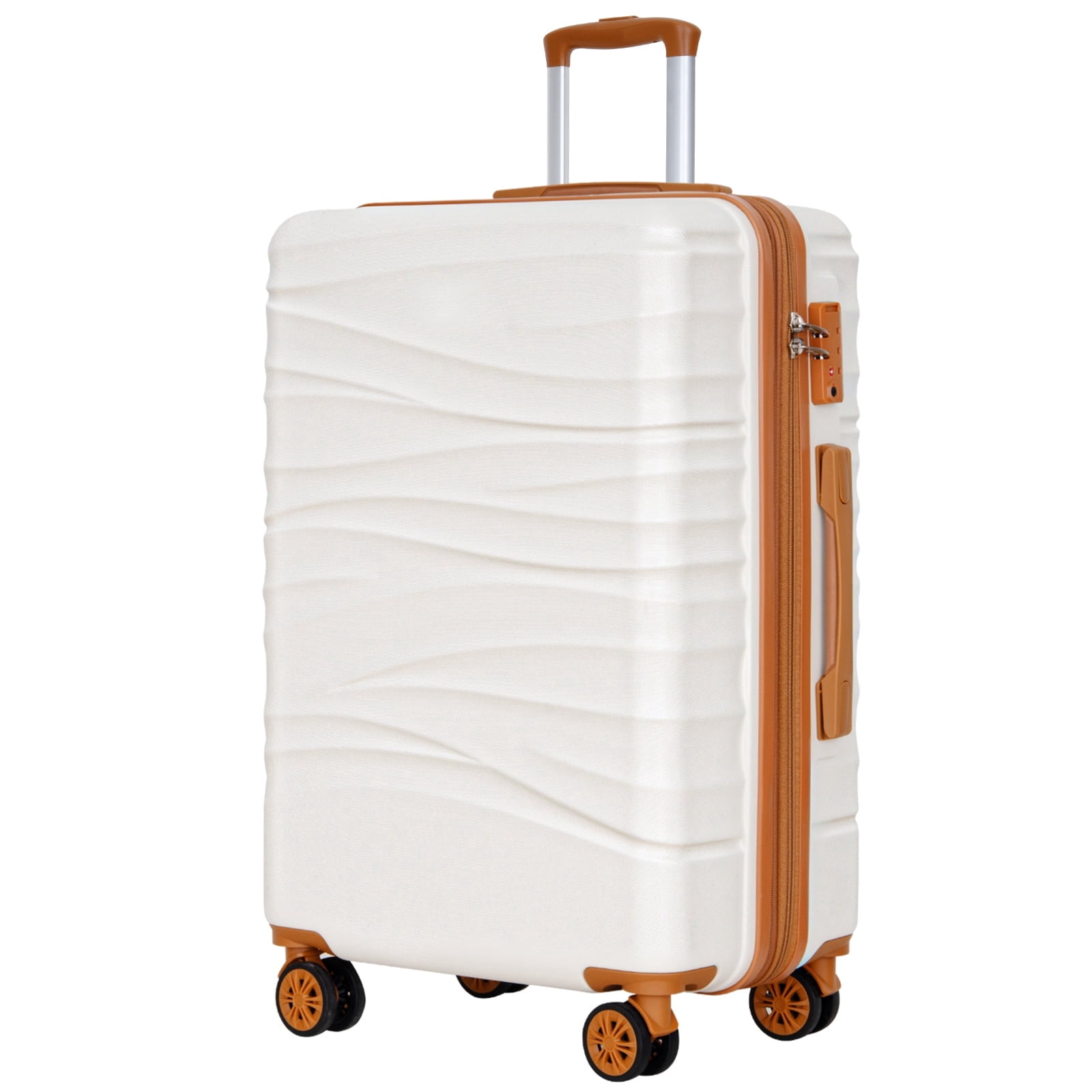 SUNSPIRE 30" Large Checked Suitcase with YKK Zippers and Dual Spinner Wheels Hardside White