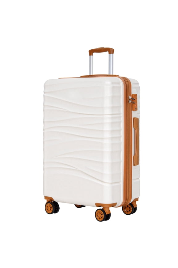 30" Large Checked Suitcase with YKK Zippers and Dual Spinner Wheels Hardside White