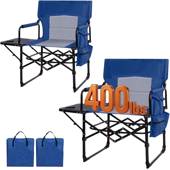 SUNSPIRE 2 Pack Directors Camping Chair with Side Table Pocket Oversized Portable Folding Compact Design Heavy Duty Lawn for Outdoor Fishing Blue