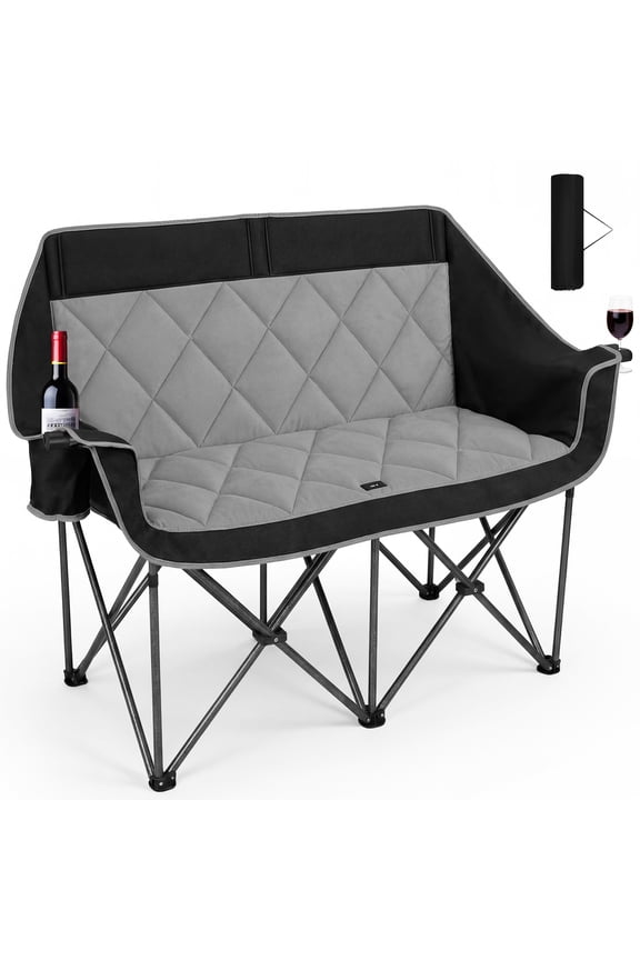Double Oversized Camping Chair, Heavy Duty Folding Loveseat Padded Camping Couch with Cup Holder for Outdoor Beach Sports Fishing