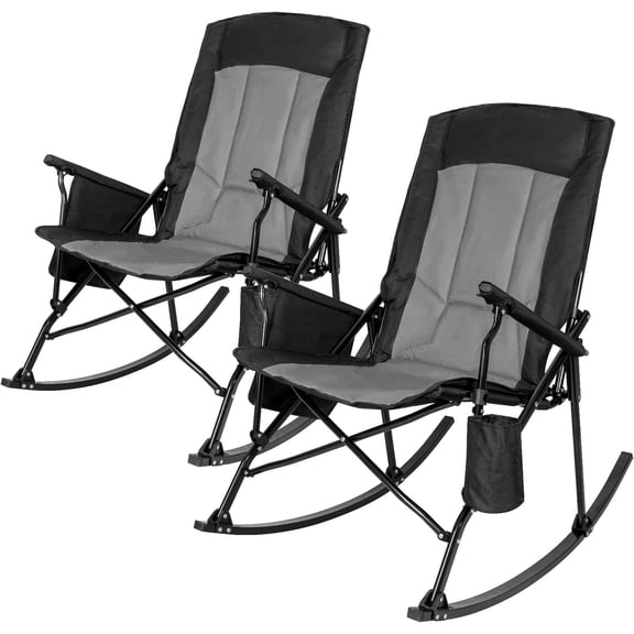 SUNSPIRE Folding Rocking Camping Chair 2-Pack, Heavy Duty Padded Rocker with High Back Hard Armrests for Outdoor Patio Garden