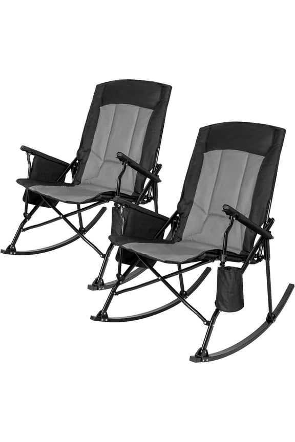 Folding Rocking Camping Chair 2-Pack, Heavy Duty Padded Rocker with High Back Hard Armrests for Outdoor Patio Garden