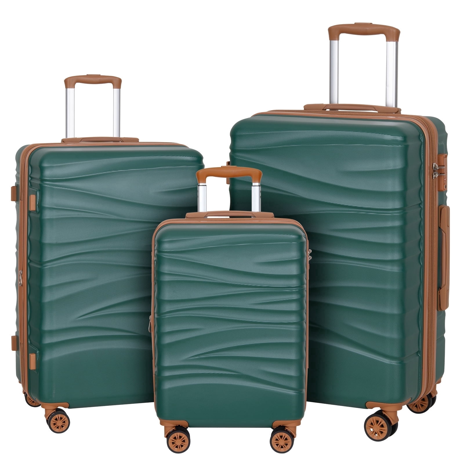 SUNSPIRE Luggage Set 22 24 28 inch Carry-on Checked Hardshell Suitcase 3PCS Travel Set Lightweight Expandable PC+ABS TSA Lock Dual Spinner, Green