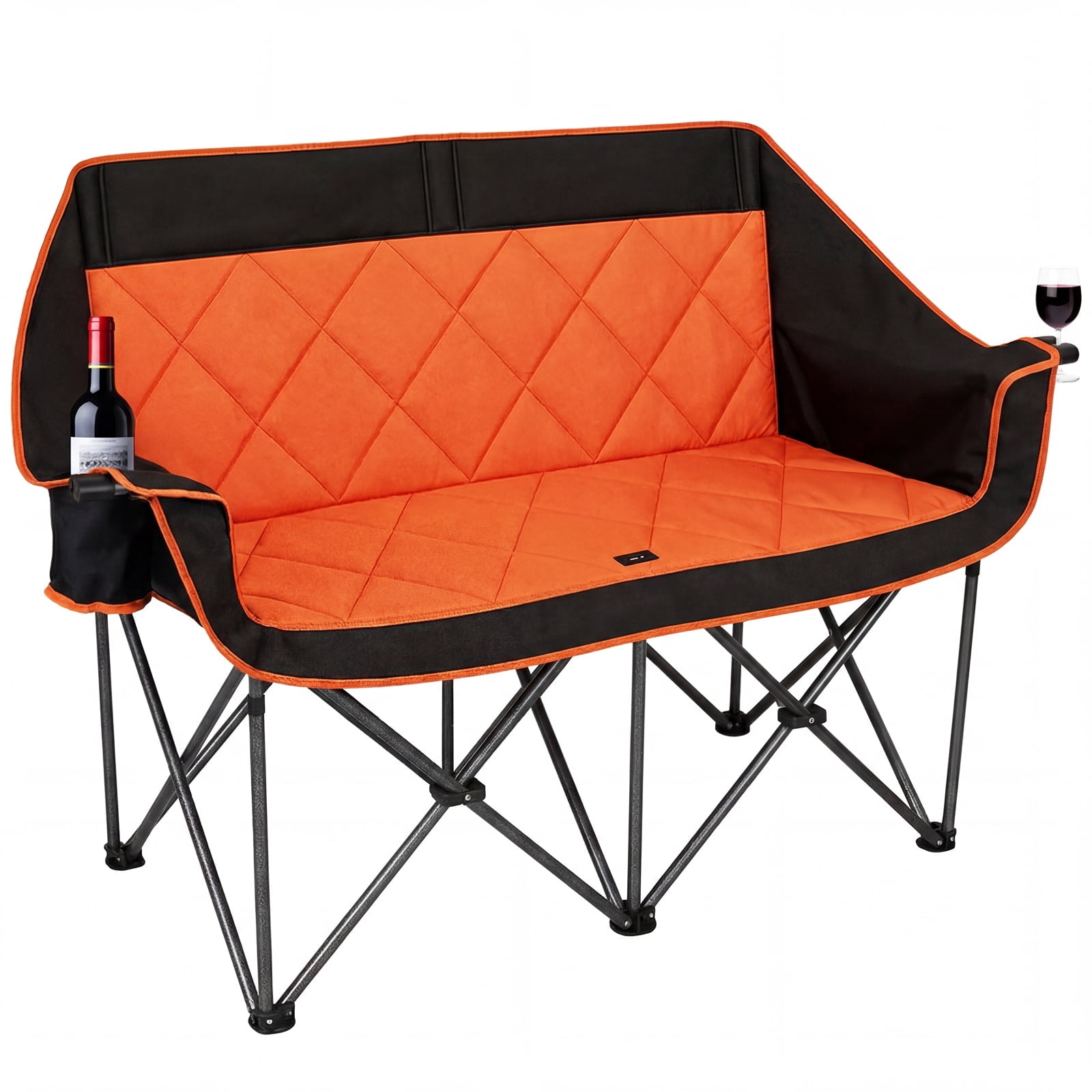 SUNSPIRE Oversized Camping Chair 2 Person Loveseat Heavy Duty Folding Outdoor Couch 750 lbs Padded Double Duo Sofa with Cup Holders Orange