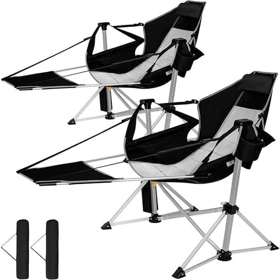 SUNSPIRE Oversized Hammock Chair with Footrest 2-Pack Portable Folding Rocking Camp Chair with Cup Holder for Outdoor Beach Sports Fishing Black