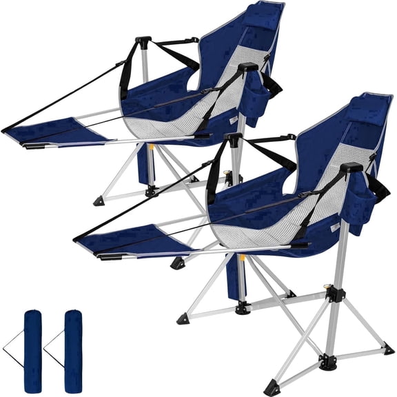 SUNSPIRE Oversized Padded Hammock Chair 2 Pack Adjustable with Footrest Cup Holder Heavy Duty Portable Folding Chair for Camping Beach Fishing Blue
