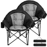 2-Pack Oversized Heavy Duty Camping Chair with Cup Holder (Black)