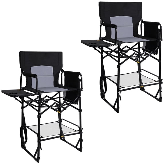 SUNSPIRE Portable 30.7 in Seat Height Tall Folding Camping Chair, Directors Chair High Foldable Bar Stool with Side Table for Makeup Artist, Sports Events and Craft Shows, Supports 350 lbs, Black